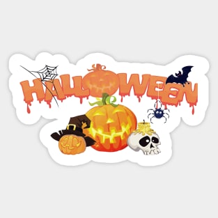 Funny Halloween Pumpkin Spider Bat Skull Sticker